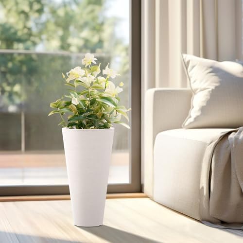 Kante Set of 2 White Plastic Round Planters 18" Tall Home & Outdoor - Image 4