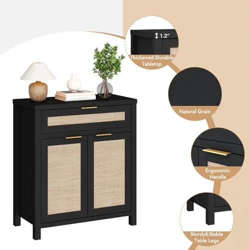 HOKYHOKY 90" Rattan Sideboard Buffet Cabinet, Boho Storage Cabinet, 3PCS - Image 5