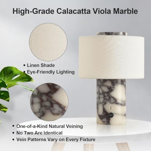 Marble Lamp Calacatta Viola Stone Cordless Table Lamp, Dimmable 4000mAh - Image 6