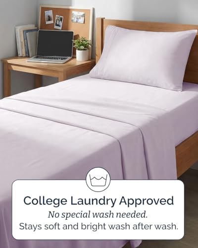 Twin XL 3 Piece Sheet Set - College Dorm Room Essentials - Light Lavender - Image 6