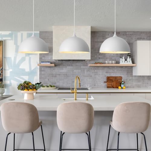 White Pendant Light 3 Pack,11.8 Inch Industrial Pendant Lights Adjustable Height, Farmhouse Pendant Lighting for Kitchen Island for Dining Room, Bedroom, Barn - Image 5