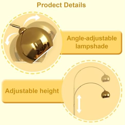 LightInTheBox Gold Modern Arc Floor Lamp, 70.9in Arc Floor Lamp with Inner Gold Metal Shade and White Marble Base, Arc Lamps Floor Standing with 5W Bulb, Over Couch Lamp for Living Room, Bedroom - Image 4
