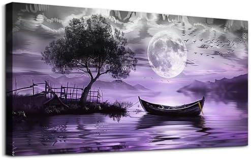 hyidecorart Black And White Wall Painting Large Wall Art For Living Room Framed Canvas Wall Decor For Bedroom Office Decoration Purple Scenery Abstract Picture Artwork Home Decor Ready to Hang by hyidecorart