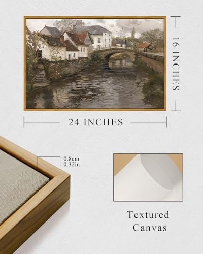 InSimSea Framed Canvas Wall Art Vintage Decor, Landscape Wall Art, Riverside Small Town Large Canvas Prints Home Decor, Rustic Farmhouse Wall Decor for Bedroom Living Room, 16"x24" - Image 5