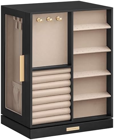 SONGMICS Jewelry Box Organizer, 360° Rotating, 5 Drawers, Ink Black - Image 6