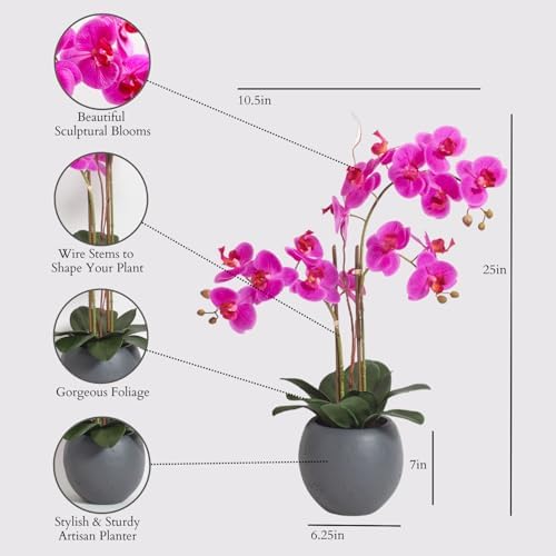 CG Hunter, Faux Pink Orchid Plant, 25 in, Grey, Home Decor - Image 2