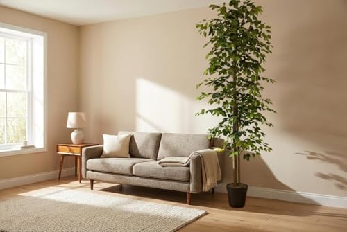 LCG Florals 10ft Artificial Ficus Tree in Black Plastic Pot - Real Wood Trunk, No Maintenance Indoor Faux Plant - Living Room, Home & Office Decor - Image 2