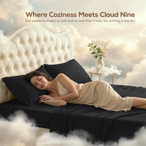 King Sheets Set, 4 Pieces 16" Deep Pocket Hotel Luxury Bed Sheets, Black - Image 4