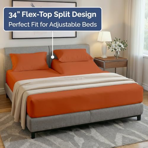 Flex Top Split Head King 4 Piece Sheet Set - Soft & Breathable - Terracotta - Image 3