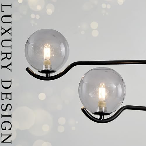 CATINER Modern 31" 4-Light Black Sputnik Chandelier with Smoke Glass Globe - Image 2