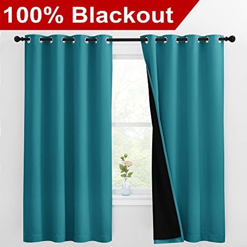 NICETOWN 100% Blackout Curtains with Black Liner, Thermal Insulated Full Blackout 2-Layer Lined Drapes, Energy Efficiency Window Draperies for Bedroom (Peacock Teal, 2 Panels, 55-inch W by 68-inch L) - Image 2