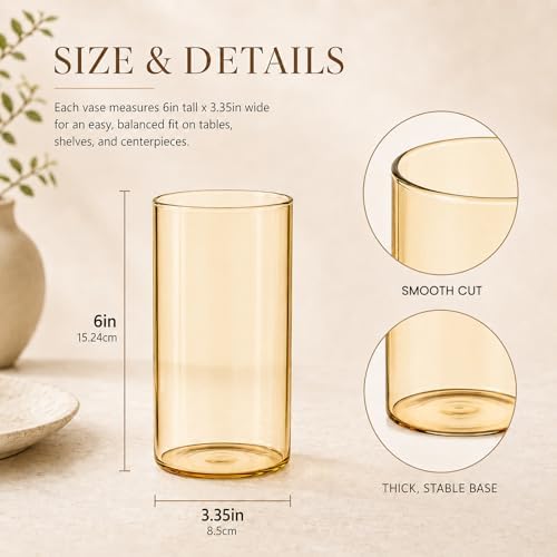 TBWIND 12pcs 6 Inch Gold Amber Glass Cylinder Vases for Centerpieces - Image 2