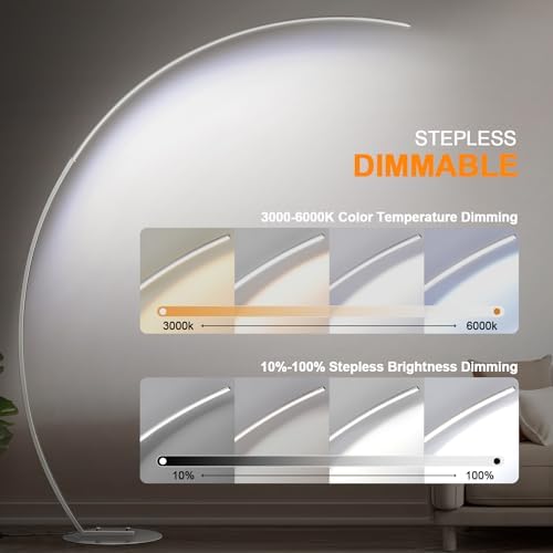 Dimmable LED Floor Lamp with 3 Color Temperatures, Ultra Bright 2000LM Brushed Nickel Arc Floor Lamps for Living Room, Modern Tall Lamp with Remote Control Reading Floor Lamp for Bedroom Office - Image 3