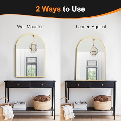 Delma Arched Bathroom Mirror, 26"x38", Gold - Image 6