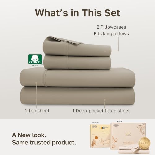 California Design Den 100% Cotton Sateen California King Bed Sheets, Taupe - Image 3