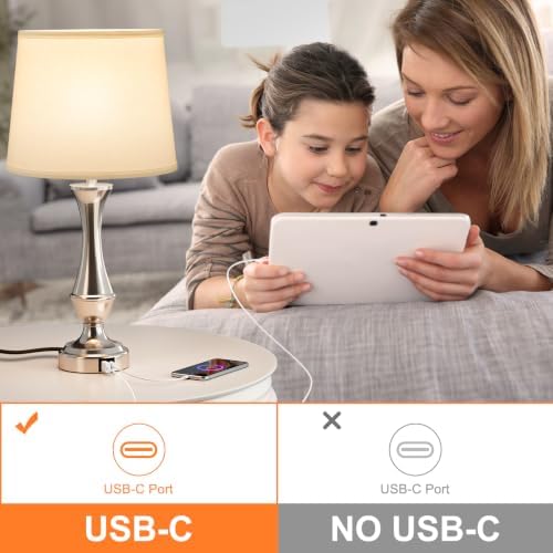 Seealle Upgraded Touch Lamps for Night Stands Set of 2 - Bedside Lamps with USB C+A, 3 Way Dimmable for Bedroom Living Room End Tables Office (White&Nickel) - Image 5