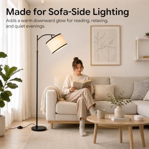 BySea Dimmable Arc Floor Lamp, Adjustable Over Couch Lamp, Remote Control - Image 2