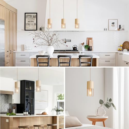 3-Pack Gold Pendant Light Fixtures, Adjustable Modern Pendant Lights for Kitchen Island, Industrial Amber Glass Pendant Lights for Dining Table Hallway Bedroom Living Room - Image 2