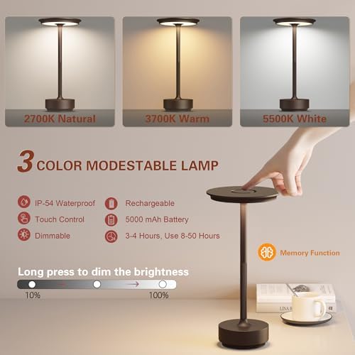 Cordless Table Lamp,USB Portable Rechargeable 5000mAh - Image 3