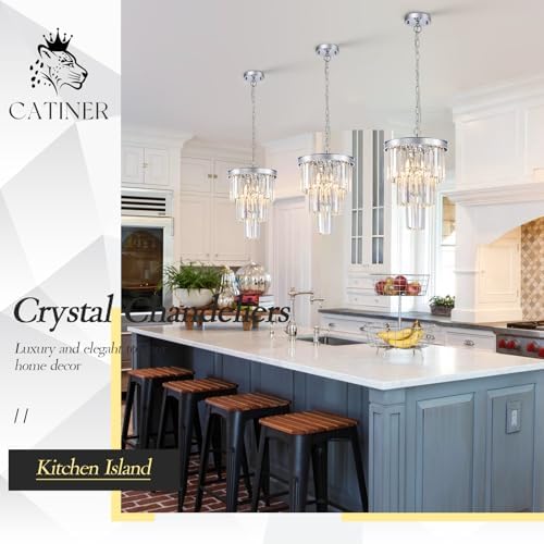 CATINER 12" Modern Crystal Chandeliers,3 Lights Chrome Round Light Fixture - Image 6