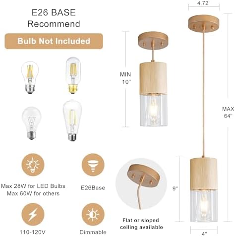 Gold Pendant Light Fixtures, Adjustable Modern Pendant Lights for Kitchen Island, Industrial Clear Glass Pendant Lights for Dining Table Hallway Bedroom Living Room,1 Pack - Image 4