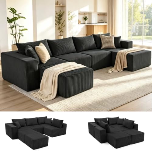 135.4" Modular Boneless Couch, Sectional Couches for Living Room, Black by Weture