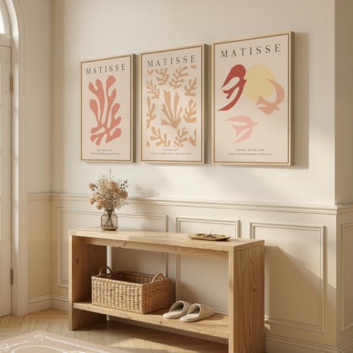 Large Framed Pink Abstract Matisse Canvas Wall Art for Living Room, 3 Piece - Image 4