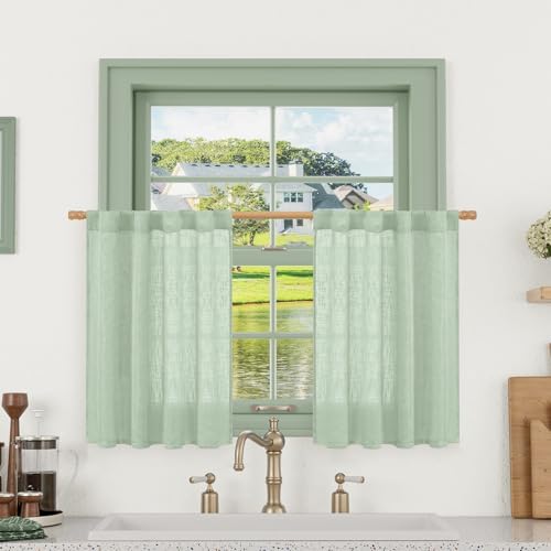 LAMIT 36 Inch Length Linen Semi Sheer Curtains for Small Windows 2 Panels by LAMIT