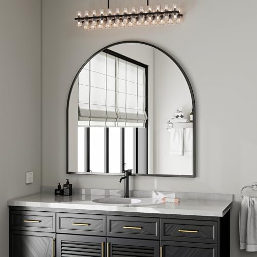 VooBang Wide Arched Wall Mirror, 38 x 40 inch Arch Bathroom Mirror Black - Image 2