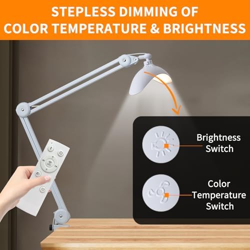 Upgraded 22" LED Desk Lamp with Clamp, 48W CCT Dimmable Home Office Lighting, Remote & Touch Control Swing Arm Task Light for Reading, Study, Drafting, Nail Art & Crafts, White - Image 5