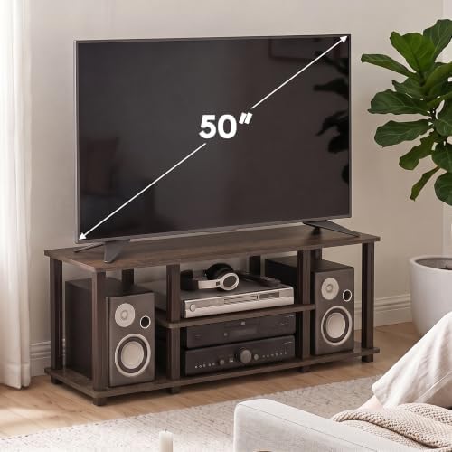 Furinno Turn-N-Tube No Tools 3D 3-Tier Entertainment TV Stand up to 50 inch TV, Square Tubes, Walnut/Brown - Image 2