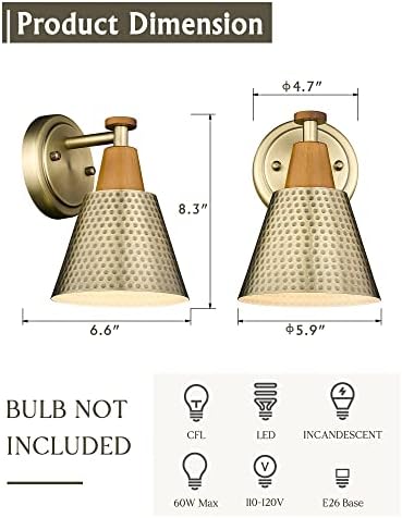 FEMILA 1-Light Vintage Wall Sconces, Antique Brass Industrial Sconces Wall Lighting, Single Bathroom Vanity Light Fixtures Wall Mount Lamp, Hammered Metal Shade,4FG59B BG - Image 2