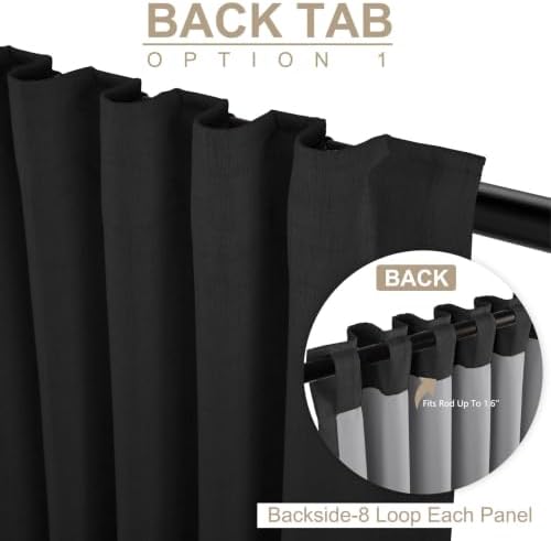 Linen Textured Total Blackout Curtains for Bedroom 96 Inches Long, Black - Image 3