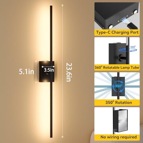 Battery Operated Wall Sconces Set of 2, Remote Control, 10000mAh, Black - Image 5