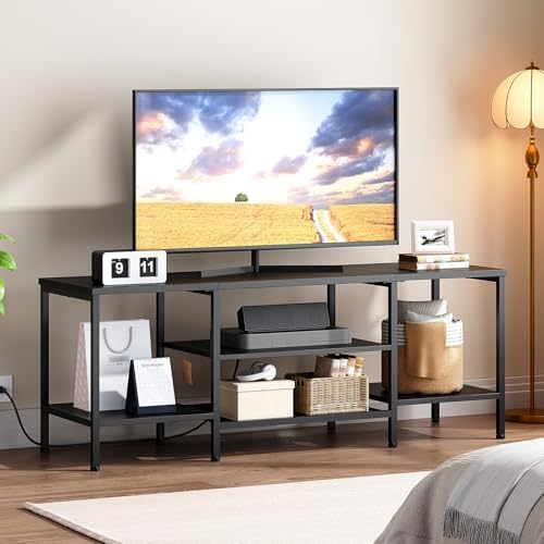 HOOBRO TV Stand with Power Outlets to 65 Inches, TV Console Table with Open Storage Shelves, Industrial Media Entertainment Center for Living Room Bedroom, Black BB40DS01 - Image 2