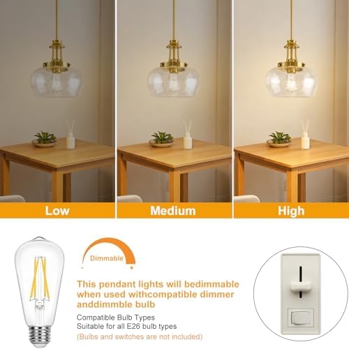 Modern Pendant Lights Kitchen Island, Brushed Gold Pendant Light Fixtures with 10" Clear Air Bubble Glass Shade, Industrial Hanging Pendant Lights Fixture for Kitchen Island Dining Room Entryway - Image 6