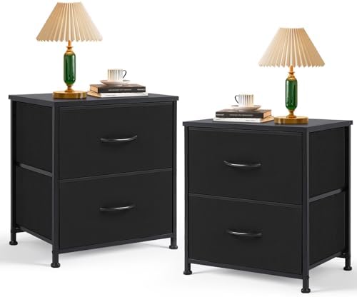 Nightstand Set of 2 Upgraded Small 2 Drawer Dresser End Table by SageNest
