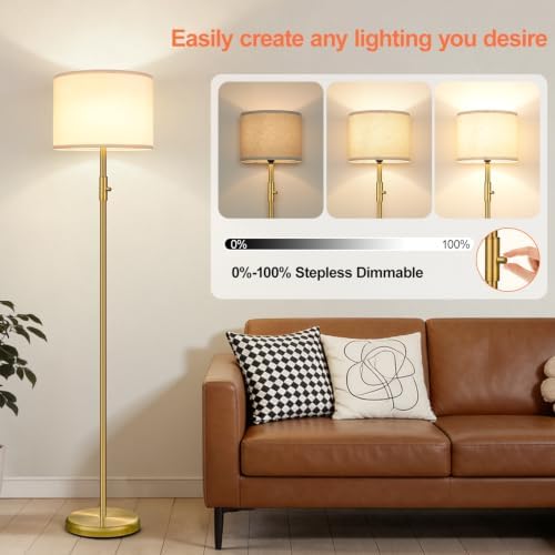 Floor Lamp Simple Design with Shade, Small Tall Lamps for Living Room Bedroom Office Dining Room Kitchen-Brass - Image 3