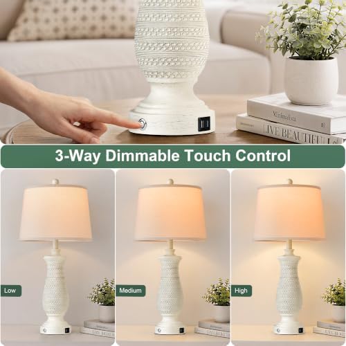 28.5” Table Lamps for Living Room, Set of 2, USB A+C Ports, Biege - Image 2