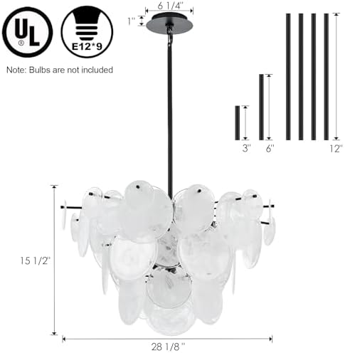 Dia 28 Inch, Modern Glass Chandeliers for Bedroom, Black Dining Room Light Fixture, Large Vintage Pendant Chandelier for Living Room Entryway Foyer - Image 7