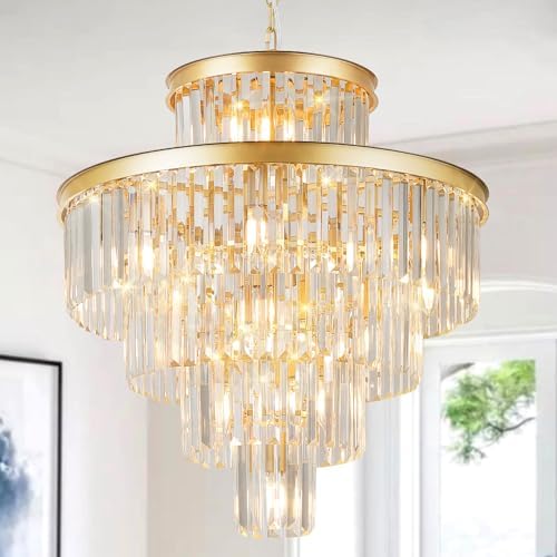 CATINER 24" Modern Crystal Chandeliers,15-Light Gold Round Light Fixture by CATINER