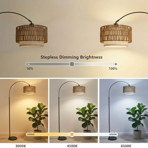 Arc Floor Lamp for Living Room with Remote, 61.5"-72.4" Height Adjust Dimmable LED Floor Lamp with 3 Color Temps, Farmhouse Arched Standing Lamp,Boho Floor Lamp, Arched Floor Lamps for Bedroom, Office - Image 2