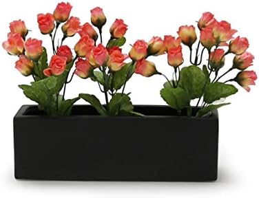 WGVI Long Rectangle Ceramic Planter Vase in Black 12" x 4" x 4"H, Block Rectangular Terrarium Box Pot, Flower Arrangement, Table top Centerpiece, Home Decor Organization Storage Container, 1 Pc. - Image 3