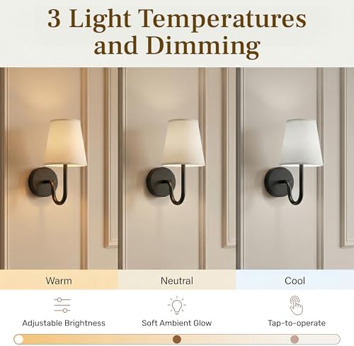 Bell+Howell 2 Pk Rechargeable Wall Sconces Set of Two - Black - Image 5