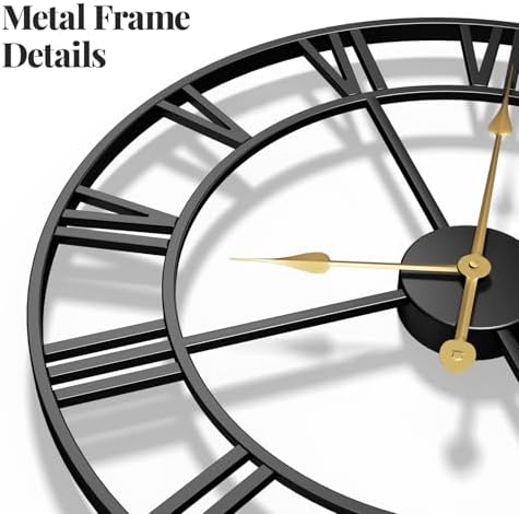 Cuspin Large Wall Clock 30 Inch for Living Room Decor, Black Roman Numeral - Image 4