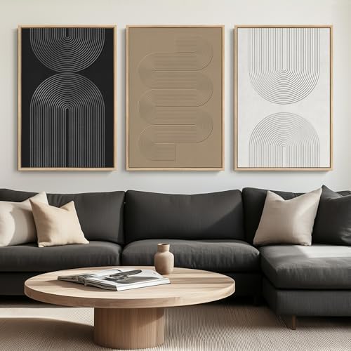 Framed Black and White Neutral Abstract Wall Art for Living Room, 3 Piece by Cuspin