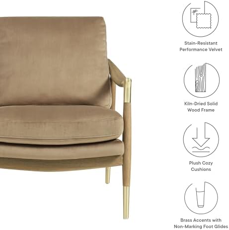 Modway Langford Stain-Resistant Performance Velvet Armchair – Mid Century Modern Velvet Chair with Wood Frame – Upholstered Accent Chair for Living Room or Bedroom - Image 4