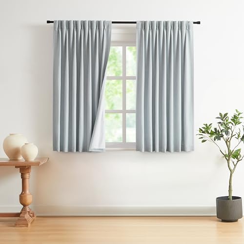 Vision Home Pinch Pleated Full Blackout Curtains Linen Blended Room Darkening Window Curtains 63 inch for Living Room Bedroom Thermal Insulated Pinch Pleat Drapes with Hooks 40" Wx63 Lx2,Bluish Gray by VisionHome