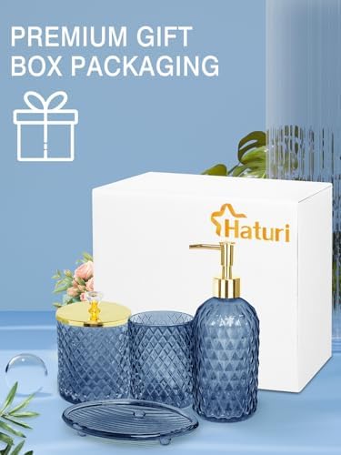 Haturi Glass Bathroom Accessories Set, Navy Blue Bathroom Set, 4 Pcs - Image 5