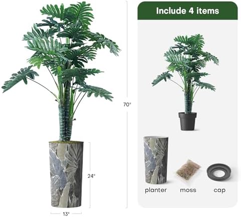 Artificial Tree in Modern Planter, Fake Philodendron Tree Silk Tree for Indoor and Outdoor Home Decoration - 70" Overall Tall (Plant Pot Plus Tree) - Image 3